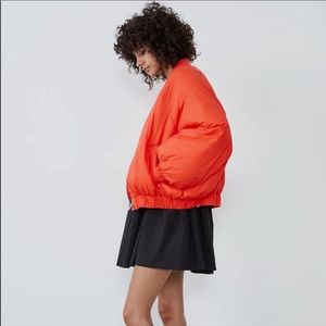 NWT Zara Orange puffer bomber jacket Size M-L